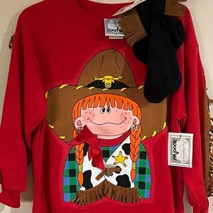Vintage Red Headed Cowgirl Sweatshirt with matching socks! Giddy up!